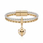 レザー×ゴールド ハートチャームブレスレット